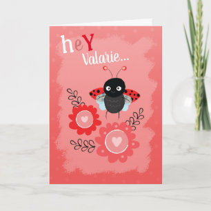 Valentinstag Niedlicher Ladybug-Töchter Name Feiertagskarte