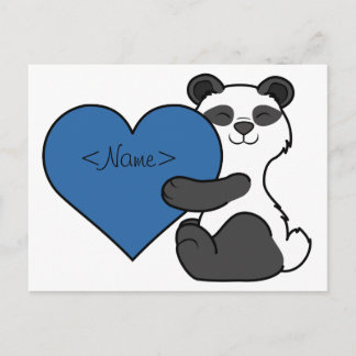 Valentinstag Niedlicher Panda Bär mit blauem Herze Feiertagspostkarte