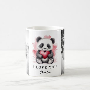 Valentinstag niedlicher Panda mit Herzname Foto Kaffeetasse