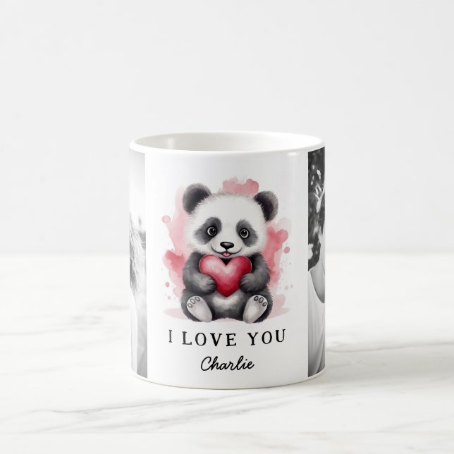 Valentinstag niedlicher Panda mit Herzname Foto Kaffeetasse (Mittel)