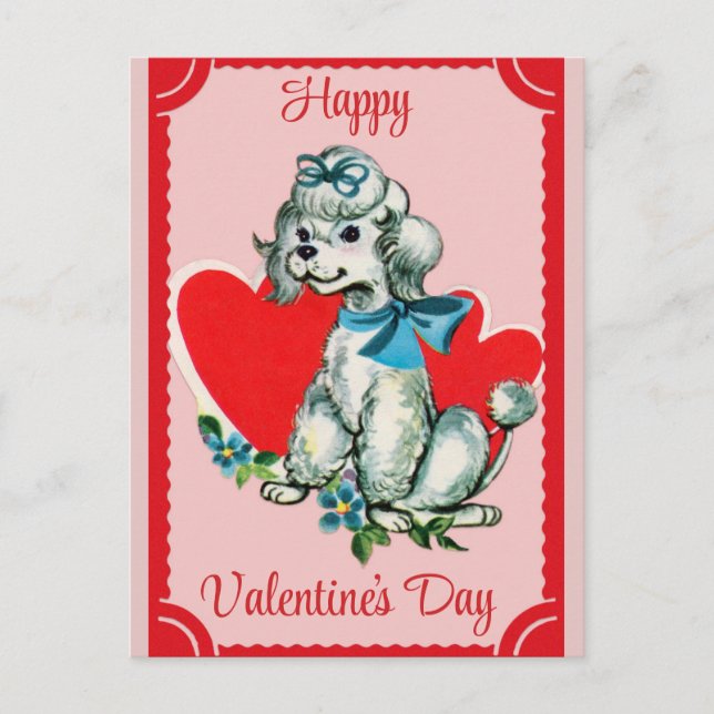 Valentinstag Niedlicher Vintager Hund Dog Poodle Postkarte (Vorderseite)