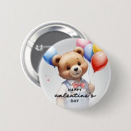 Valentinstag Niedlicher Wasserfarbenbär mit Ballon Button