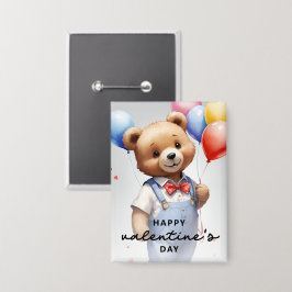 Valentinstag Niedlicher Wasserfarbenbär mit Ballon Button
