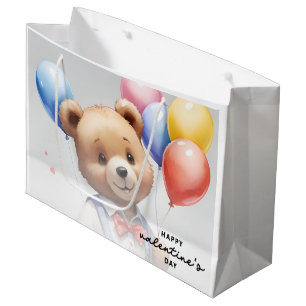 Valentinstag Niedlicher Wasserfarbenbär mit Ballon Große Geschenktüte