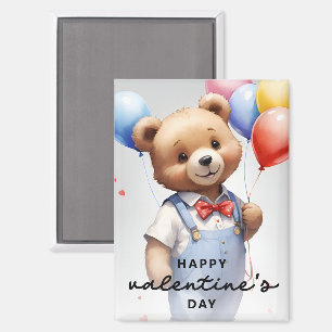 Valentinstag Niedlicher Wasserfarbenbär mit Ballon Magnet