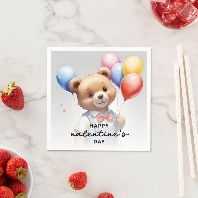 Valentinstag Niedlicher Wasserfarbenbär mit Ballon Serviette (Beispiel)