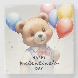 Valentinstag Niedlicher Wasserfarbenbär mit Ballon Steinuntersetzer