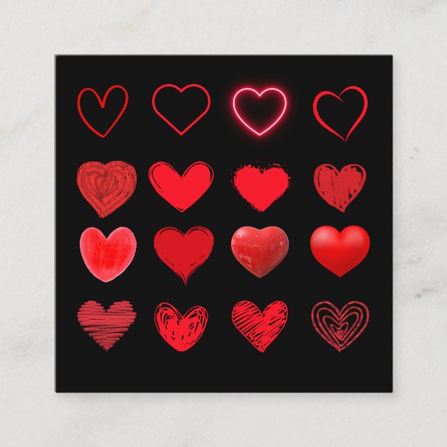 Valentinstag Niedliches Rotes Herz Design Quadratische Visitenkarte (Vorderseite)