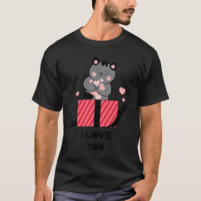 Valentinstag Oberteil mit Katze T-Shirt (Vorderseite)
