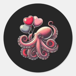 Valentinstag Octopus mit Herzbylloon Octopus Runder Aufkleber