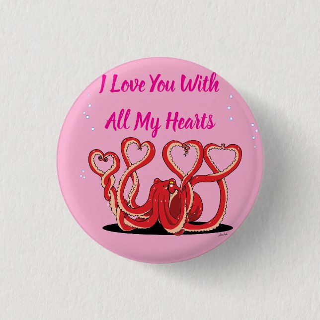 Valentinstag Oktopus Herz Button (Vorderseite)