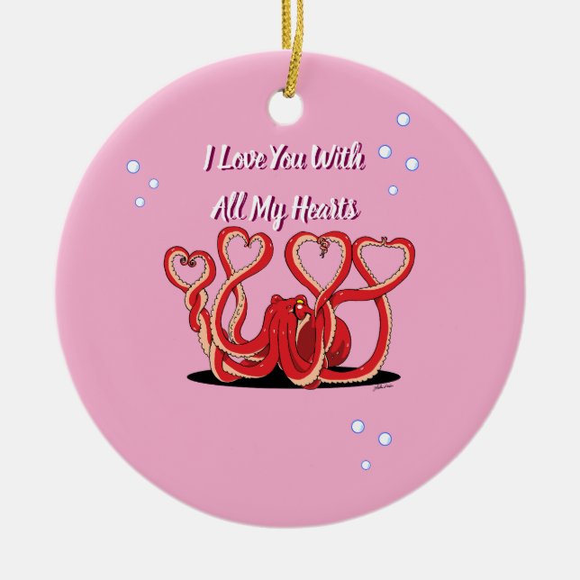 Valentinstag Oktopus Herz Keramik Ornament (Vorne)