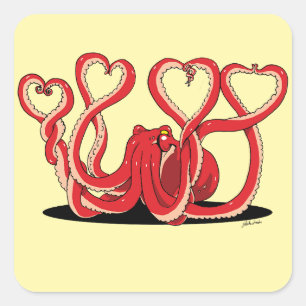 Valentinstag Oktopus Herzsticker Quadratischer Aufkleber