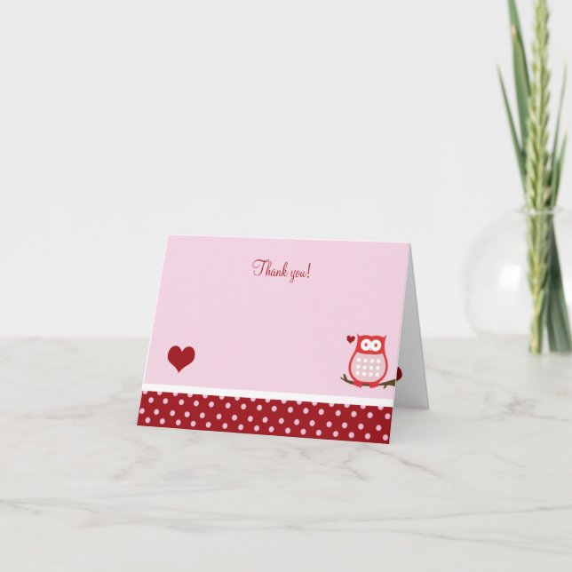 Valentinstag Owl geklappt Danke Notiz (Vorderseite)