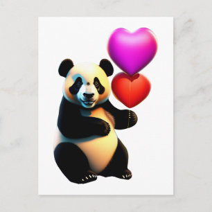 Valentinstag Panda & Herzballon, Valentinstag Postkarte