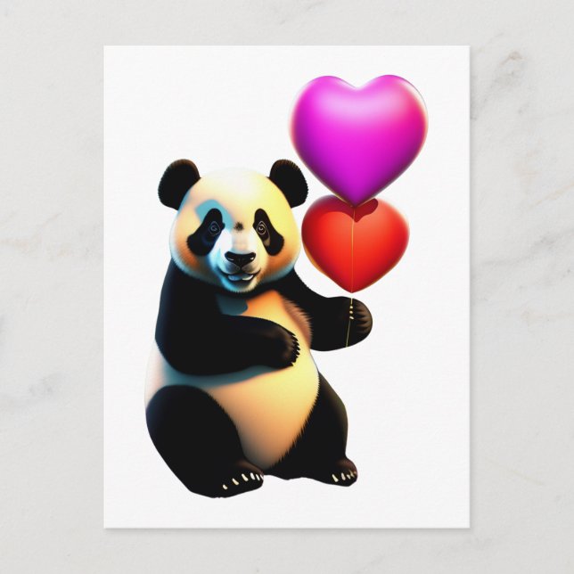 Valentinstag Panda & Herzballon, Valentinstag Postkarte (Vorderseite)