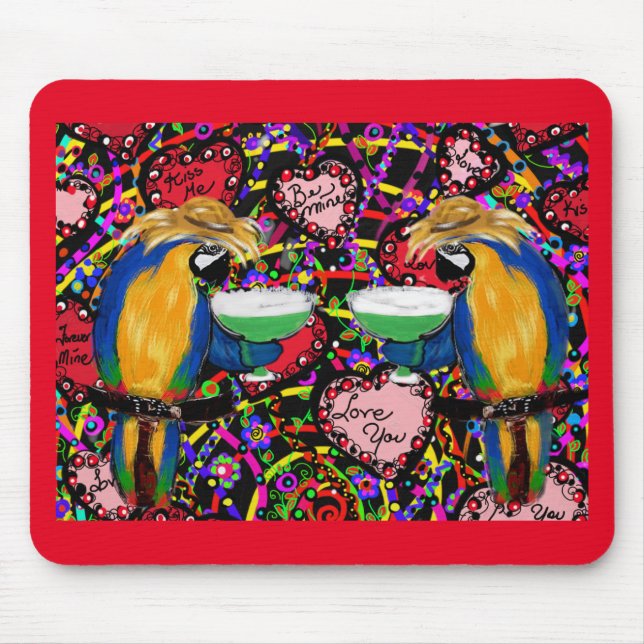 Valentinstag-Papageien Mousepad (Vorne)