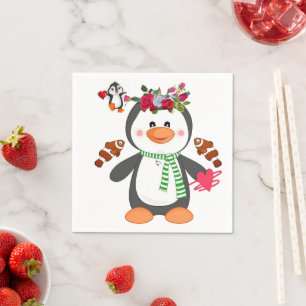 Valentinstag Papier Napkins, Pinguin Hearts Serviette