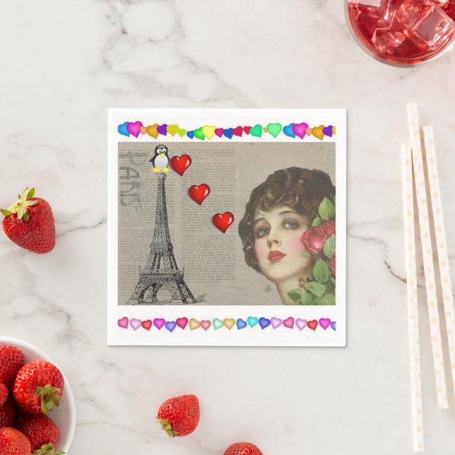 Valentinstag Papier Napkins, Pinguin Hearts Serviette (Beispiel)