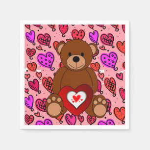 Valentinstag Papier Napkins, Teddy Bär Serviette