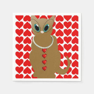 Valentinstag-Papier-Servietten, Katze Serviette
