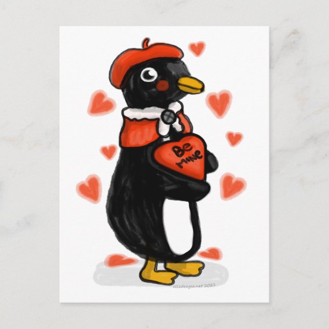 Valentinstag Pariser Pinguin Postkarte (Vorderseite)