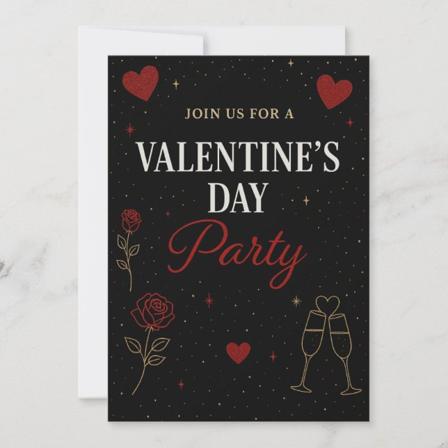 Valentinstag-Party Einladung |Black&Gold Luxe (Vorderseite)
