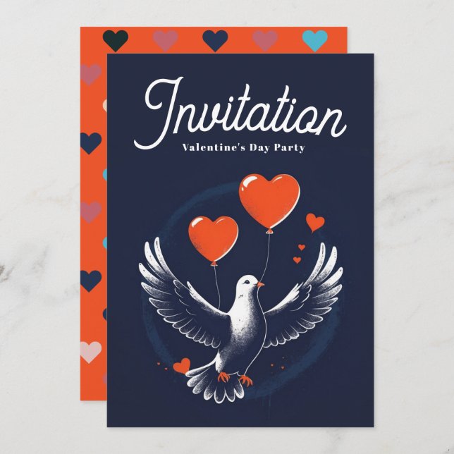 Valentinstag-Party Einladung mit QR-Code (Vorne/Hinten)