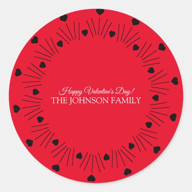 Valentinstag Party Handgezogene Herzen Rot Schwarz Runder Aufkleber (Vorderseite)