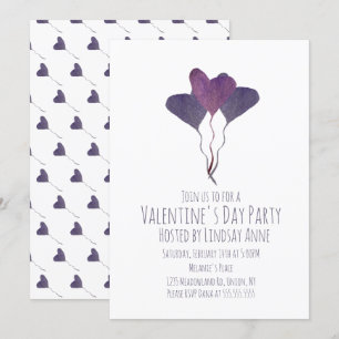 Valentinstag-Party Herz Wasserfarbe Lila Einladung