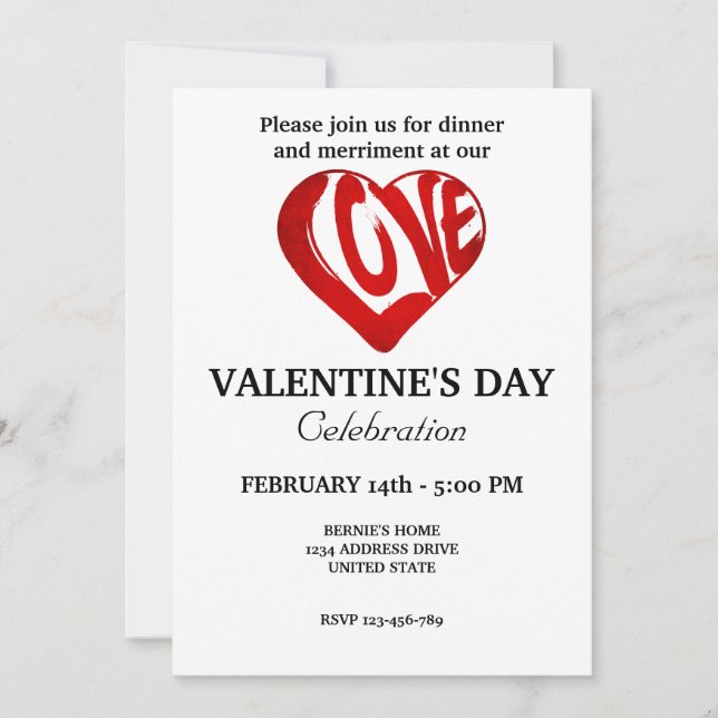 VALENTINSTAG PARTY MIT RETRO HERZ EINLADUNG (Vorderseite)