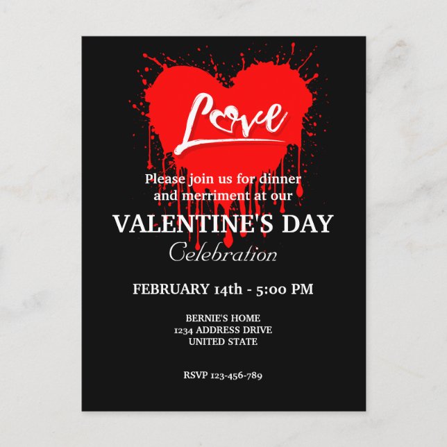 VALENTINSTAG PARTY MIT ROTER HERZ LIEBE POSTKARTE (Vorderseite)