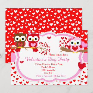 Valentinstag-Party Süße Valentins-Eulen Einladung