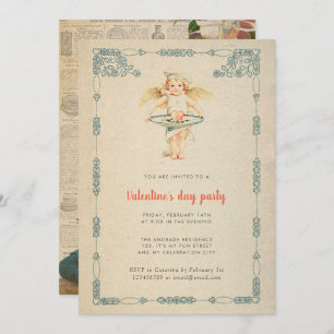 Valentinstag Party Vintag Kupiden Rose Antike Einladung