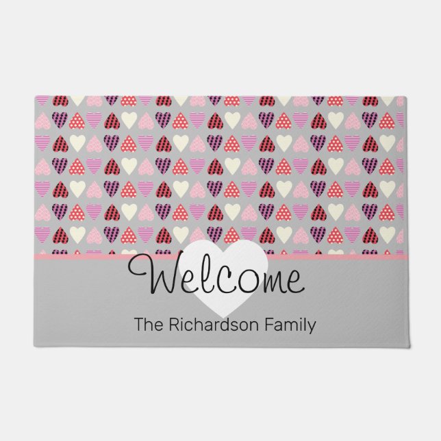 Valentinstag Pattern Herz Niedlich Gray Doormat Fußmatte (Vorderseite)
