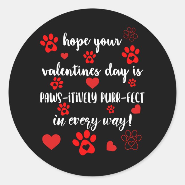 Valentinstag Paws Heart Dog Lover Runder Aufkleber (Vorderseite)
