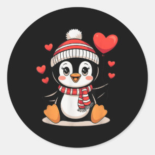 Valentinstag Penguin Heart Balloon Niedlich Runder Aufkleber