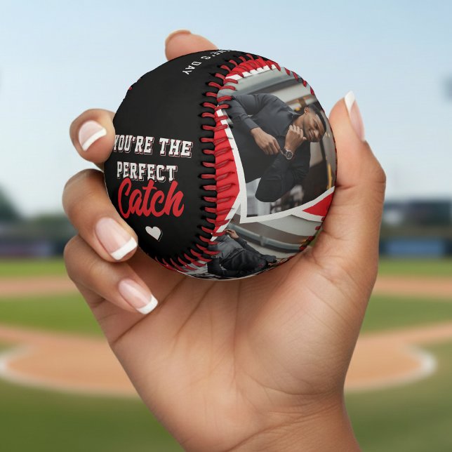 Valentinstag Perfekter Fang Foto Rot & Schwarz Baseball (Valentine's Day Perfect Catch Photo Red & Black Baseball
)