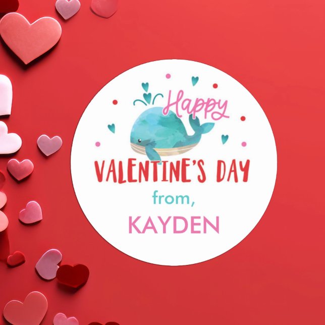 Valentinstag Personalisierte Whale Leckerei Runder Aufkleber (Von Creator hochgeladen)