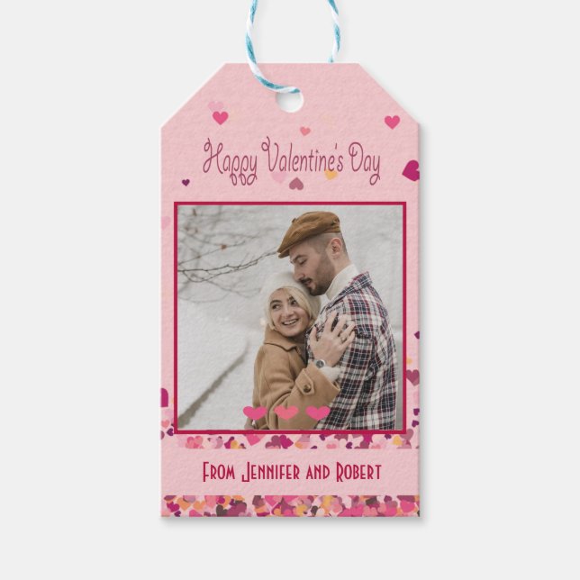 Valentinstag Personalisiertes Foto Rosa Herzen Geschenkanhänger (Vorderseite)