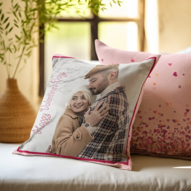 Valentinstag Personalisiertes Foto Rosa Herzen Kissen (Valentine Day Personalized Photo Pink Hearts Cushion)