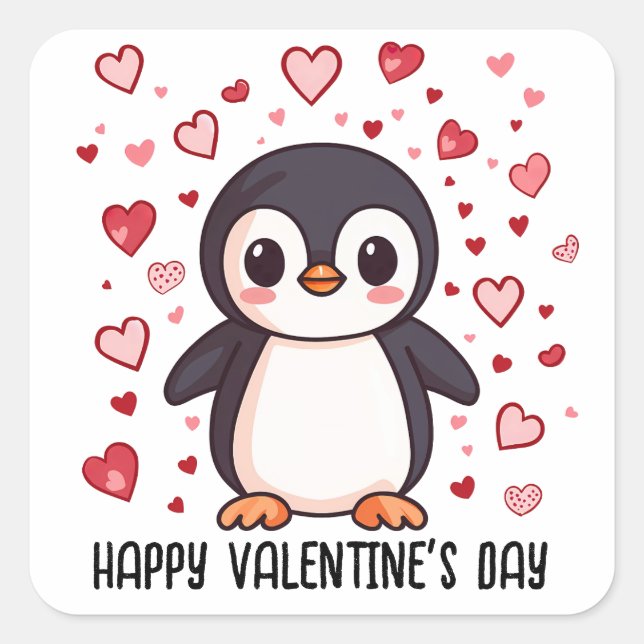 Valentinstag Pinguin Quadratischer Aufkleber (Vorderseite)
