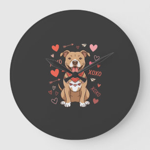Valentinstag Pitbull Hund XOXO Liebesdesign Große Wanduhr