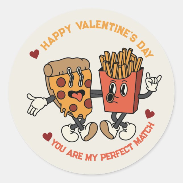 Valentinstag "Pizza and Fried Potato Match" Runder Aufkleber (Vorderseite)