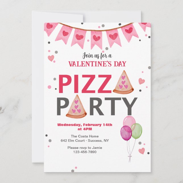 Valentinstag Pizza-Party Einladung (Vorderseite)