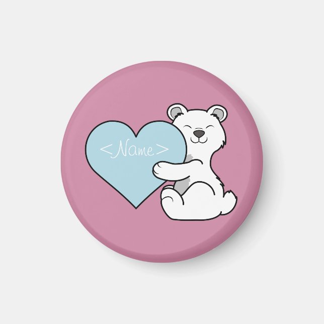 Valentinstag Polarbär mit hellblauem Herz Magnet (Vorne)