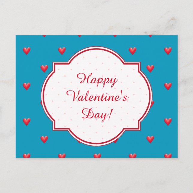 Valentinstag Postkarte, Aqua, Rotes Herz Feiertagspostkarte (Vorderseite)