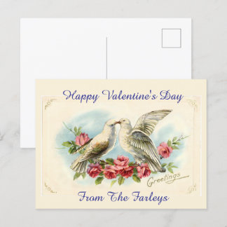 Valentinstag-Postkarte mit Vintage-Tauben Feiertagspostkarte