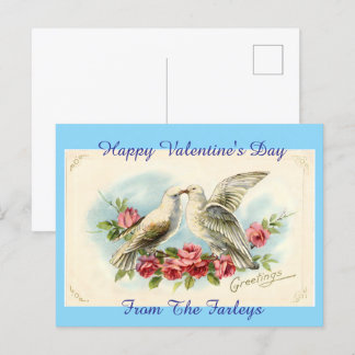 Valentinstag-Postkarte mit Vintage-Tauben Feiertagspostkarte