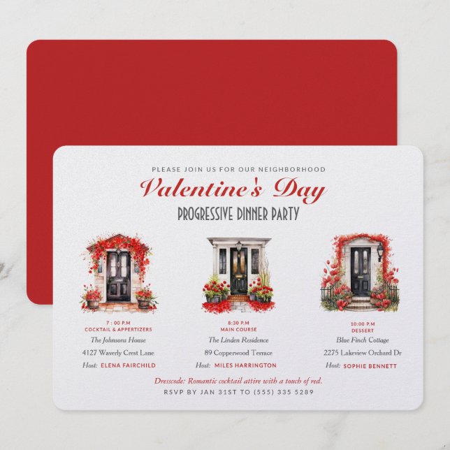 Valentinstag-Progressive-Dinnerparty Einladung (Vorne/Hinten)